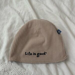 LIFE IS GOOD Adult Unisex Reversible Cap Black Beige Beanie Hat